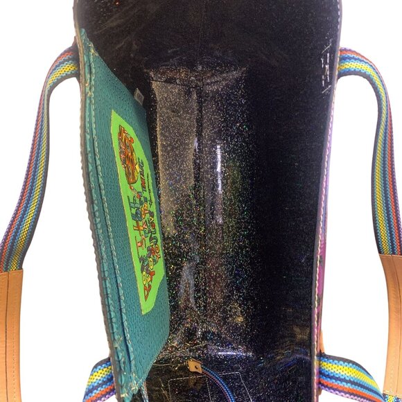 NWOT Consuela Fiesta Leopard Print & Black Tote Bag With Rainbow Straps L - Picture 5 of 6